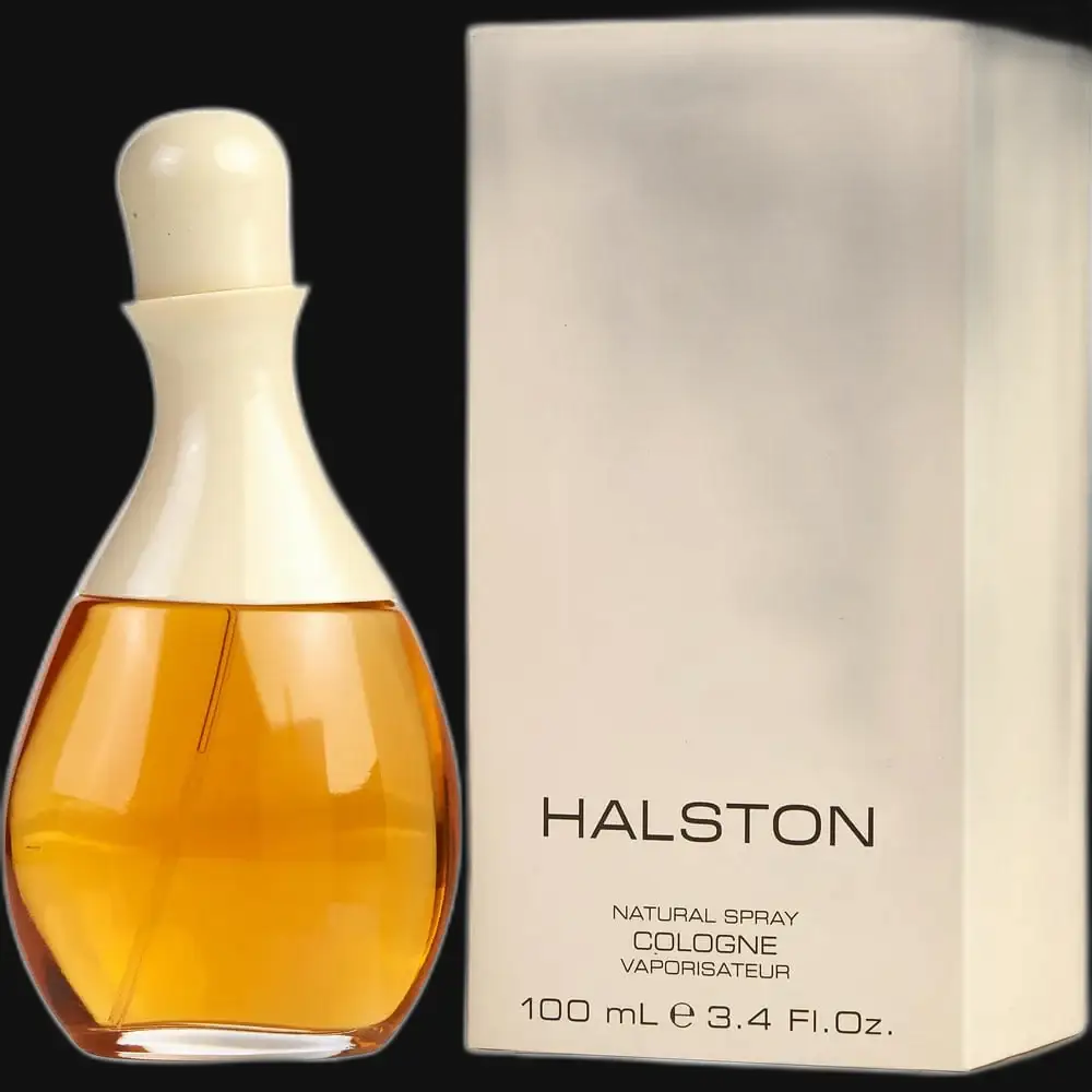 Halston cologne bottle with box, natural spray, 100 ml, amber-orange liquid