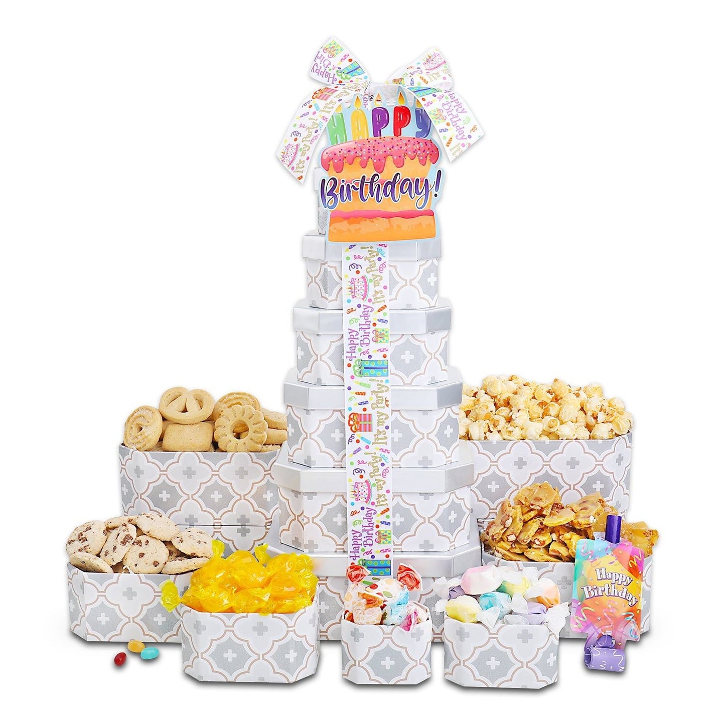 Happy Birthday Gift Tower of Treats - Renee Lane Company