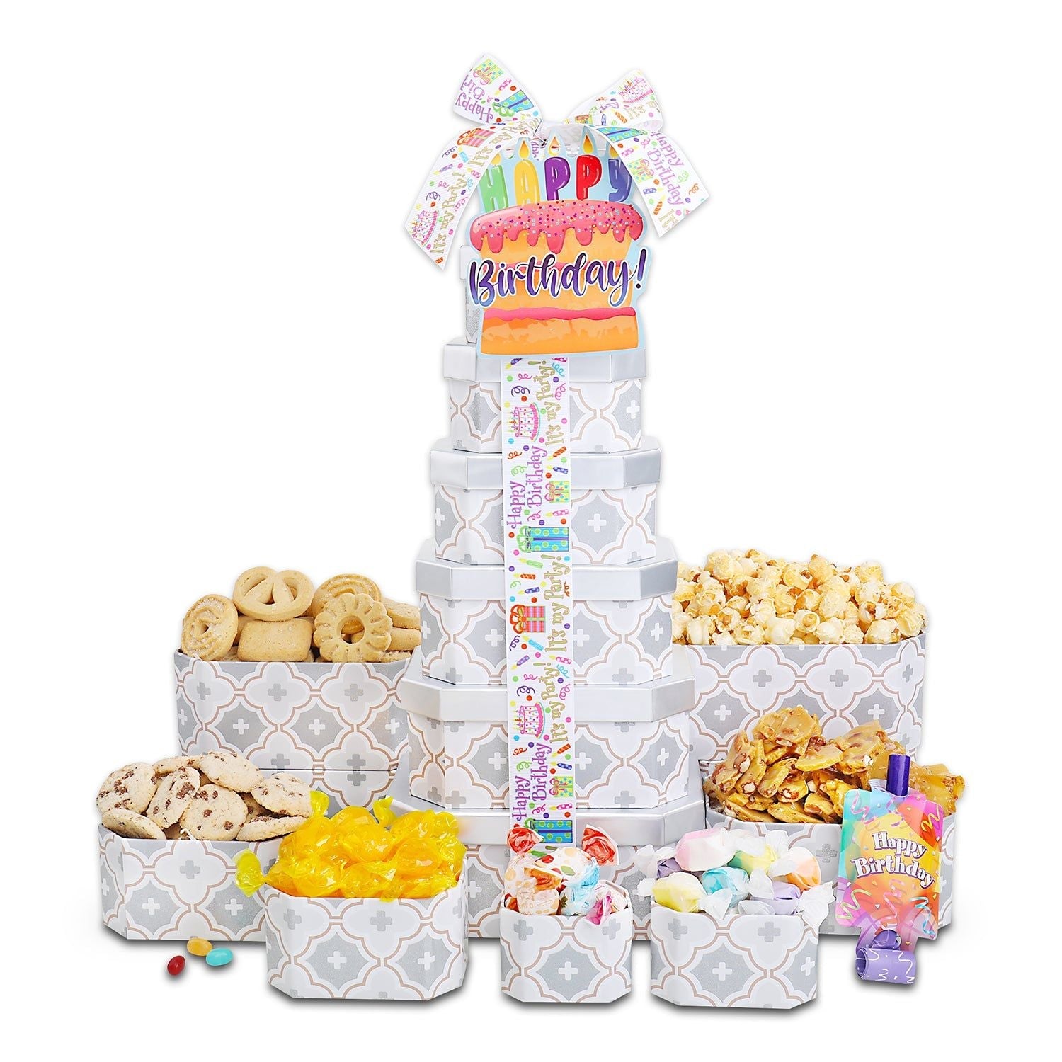 Happy Birthday Gift Tower of Treats - Renee Lane Company