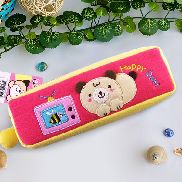 [Happy Day] Embroidered Applique Pencil Pouch Bag / Cosmetic Bag / Carrying Case (7.5*2.5*1.6) - Renee Lane Company