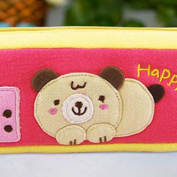 [Happy Day] Embroidered Applique Pencil Pouch Bag / Cosmetic Bag / Carrying Case (7.5*2.5*1.6) - Renee Lane Company