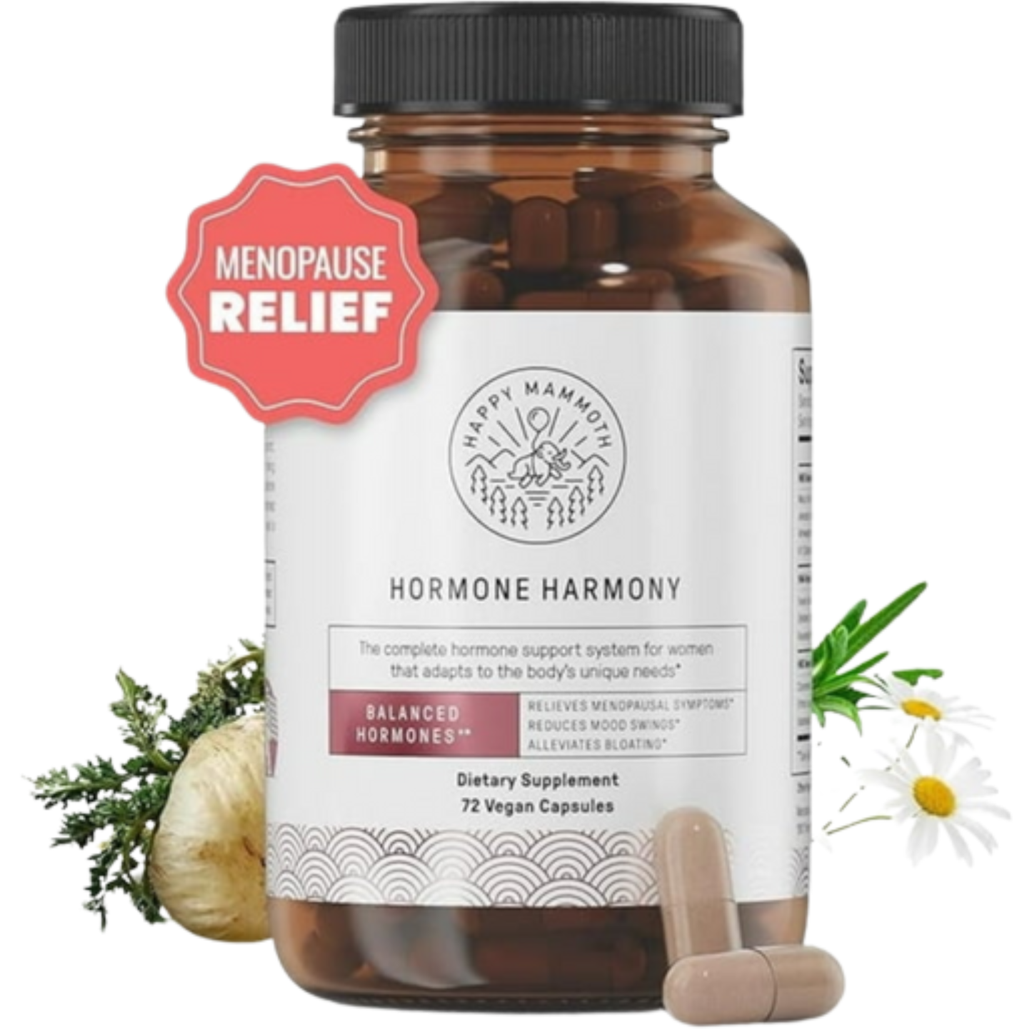 Happy Mammoth Hormone Harmony – Vegan Menopause Support | Hormone Balance, Hot Flash & Mood Relief (72 Capsules) - Renee Lane Company
