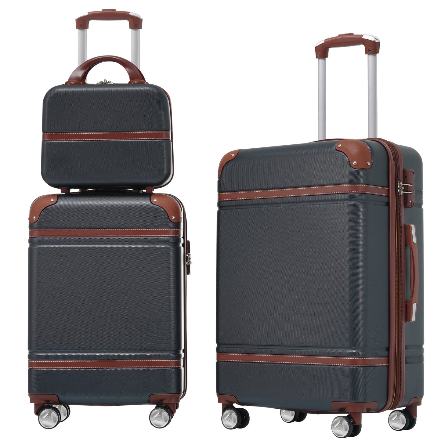 Hardshell Luggage Sets 3 Pieces 20"+24" Luggages and Cosmetic Case Spinner Suitcase with TSA Lock Lightweight,Black - Renee Lane Company