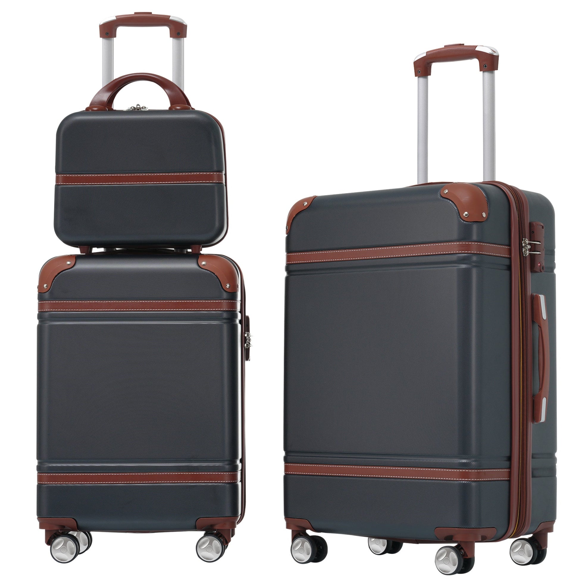 Hardshell Luggage Sets 3 Pieces 20"+24" Luggages and Cosmetic Case Spinner Suitcase with TSA Lock Lightweight,Black - Renee Lane Company