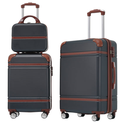 Hardshell Luggage Sets 3 Pieces 20"+24" Luggages and Cosmetic Case Spinner Suitcase with TSA Lock Lightweight,Black - Renee Lane Company