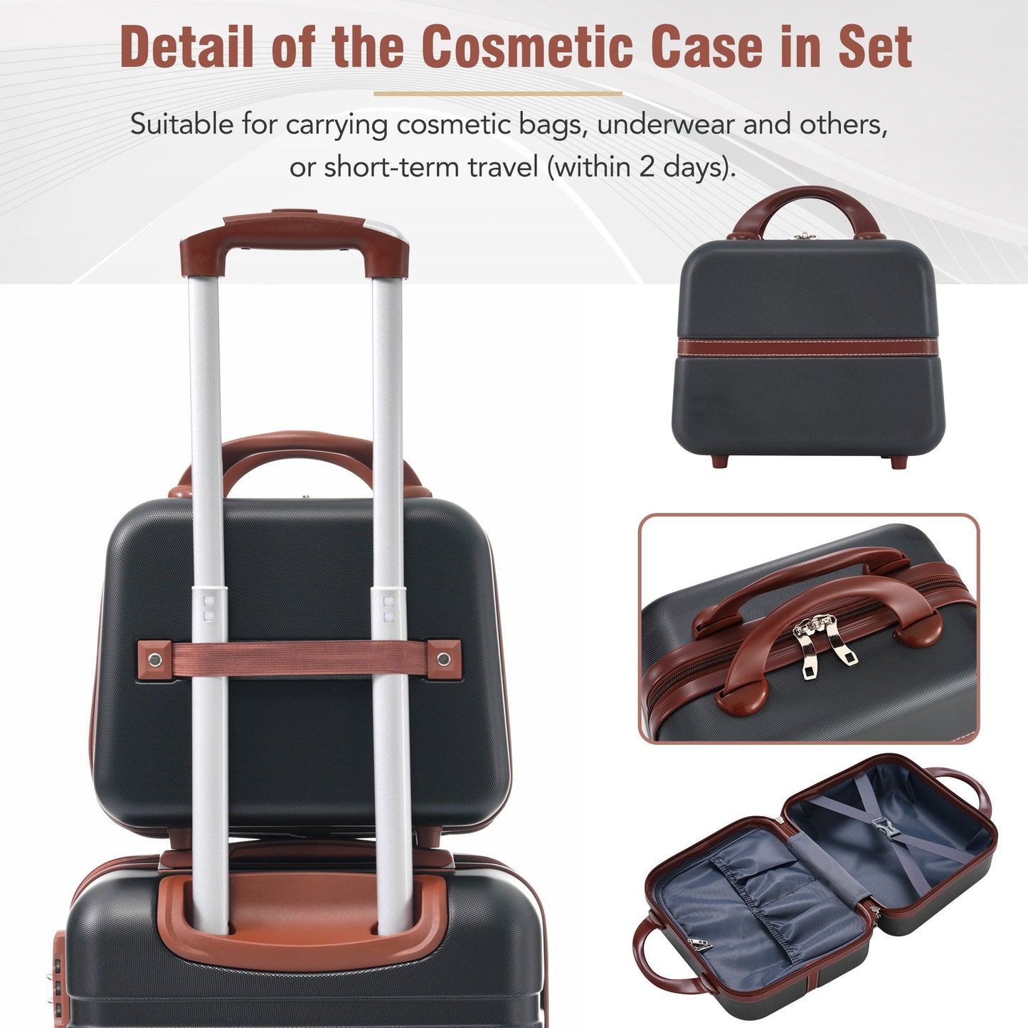 Hardshell Luggage Sets 3 Pieces 20"+24" Luggages and Cosmetic Case Spinner Suitcase with TSA Lock Lightweight,Black - Renee Lane Company