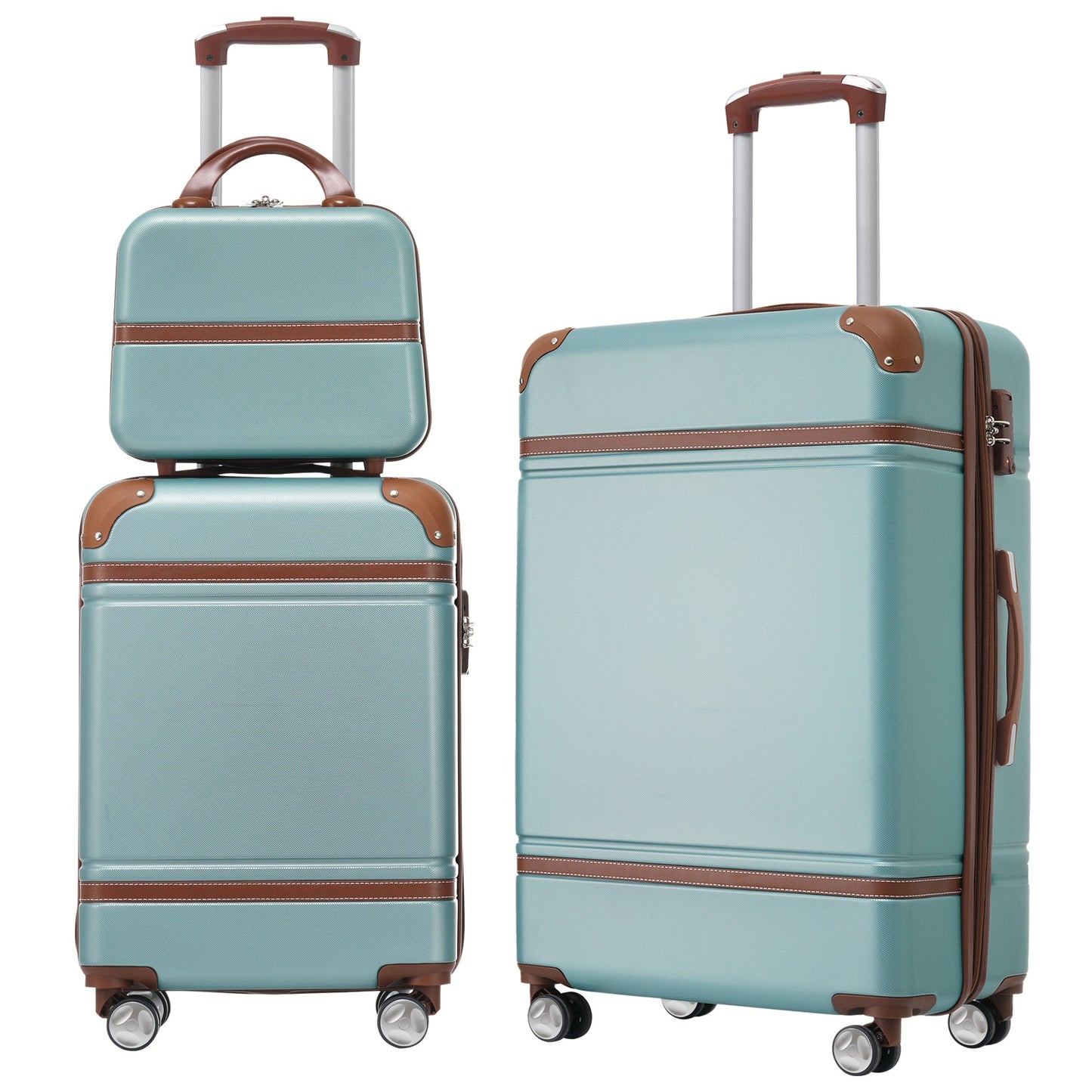 Hardshell Luggage Sets 3 Pieces 20"+24" Luggages and Cosmetic Case Spinner Suitcase with TSA Lock Lightweight,Green - Renee Lane Company