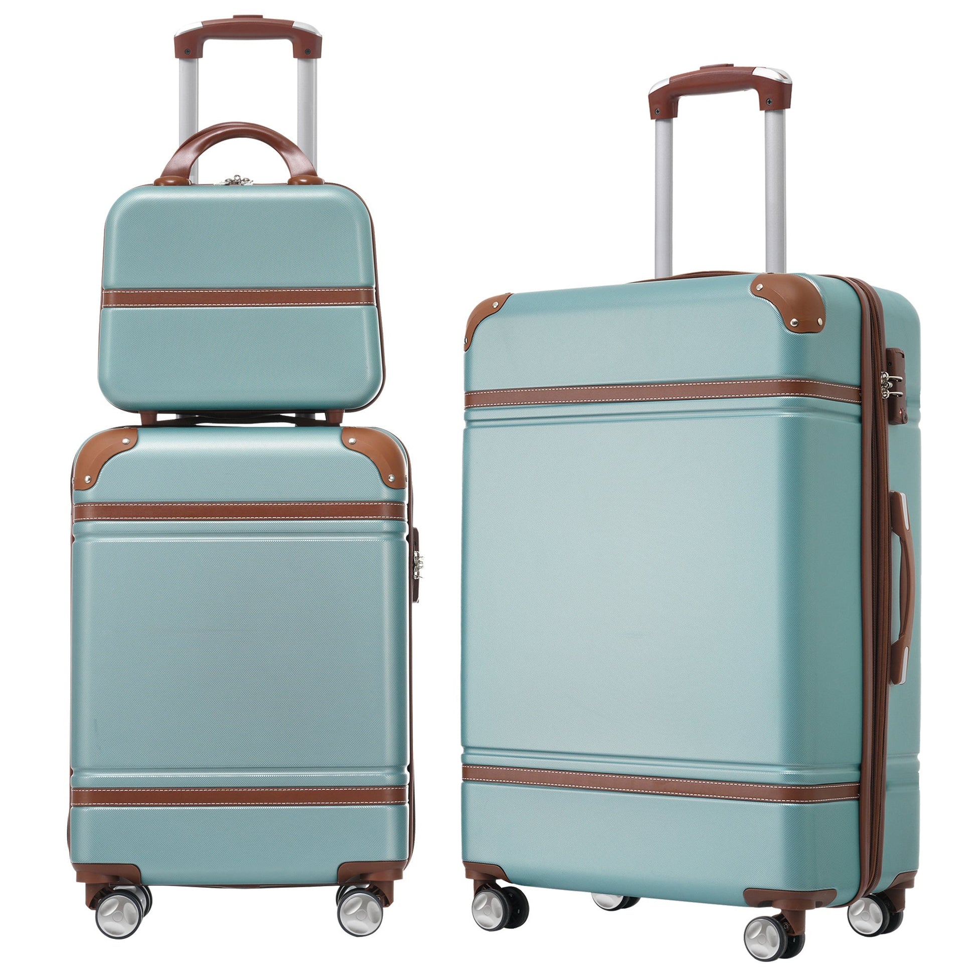 Hardshell Luggage Sets 3 Pieces 20"+24" Luggages and Cosmetic Case Spinner Suitcase with TSA Lock Lightweight,Green - Renee Lane Company