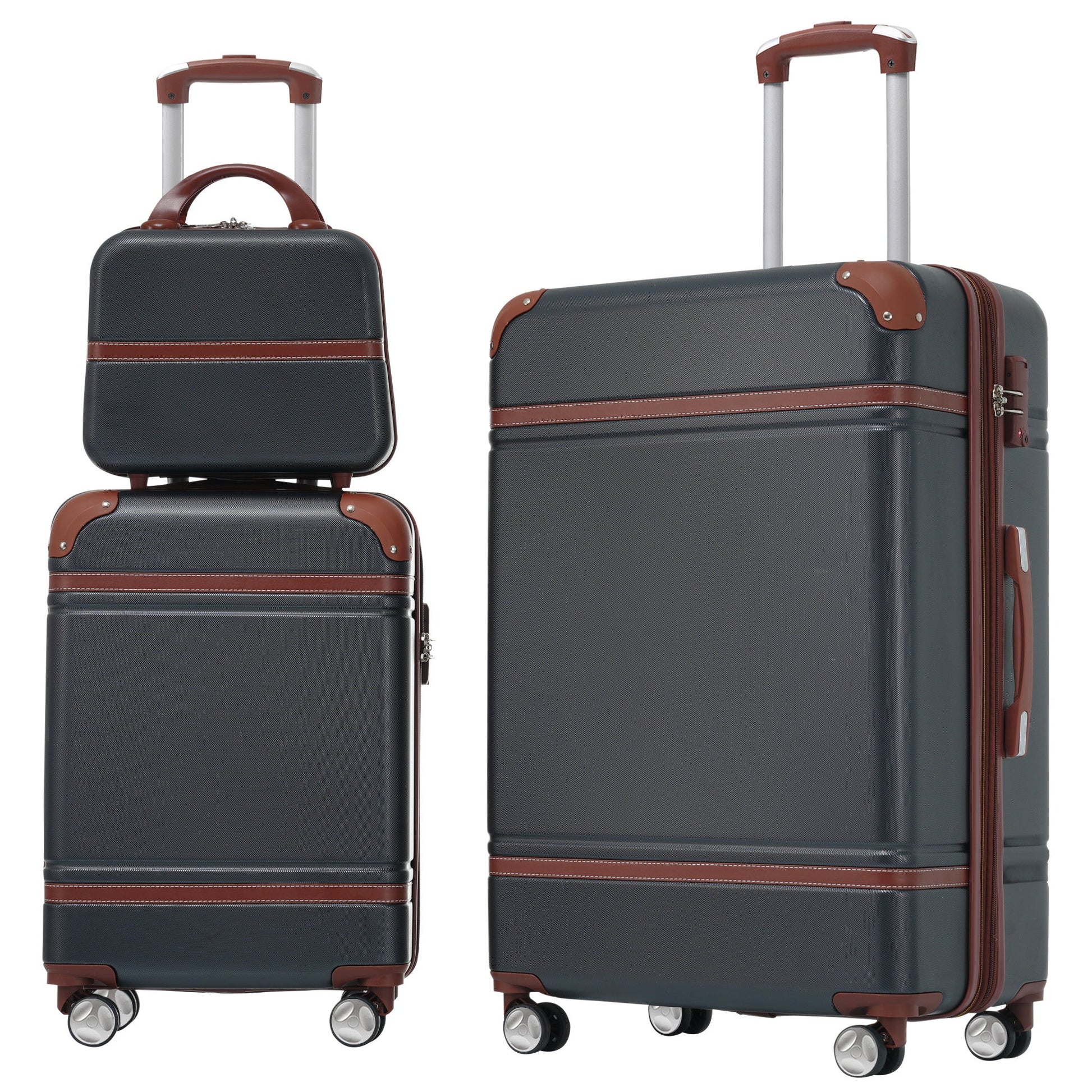 Hardshell Luggage Sets 3 Pieces 20"+28" Luggages and Cosmetic Case Spinner Suitcase with TSA Lock Lightweight,Black - Renee Lane Company