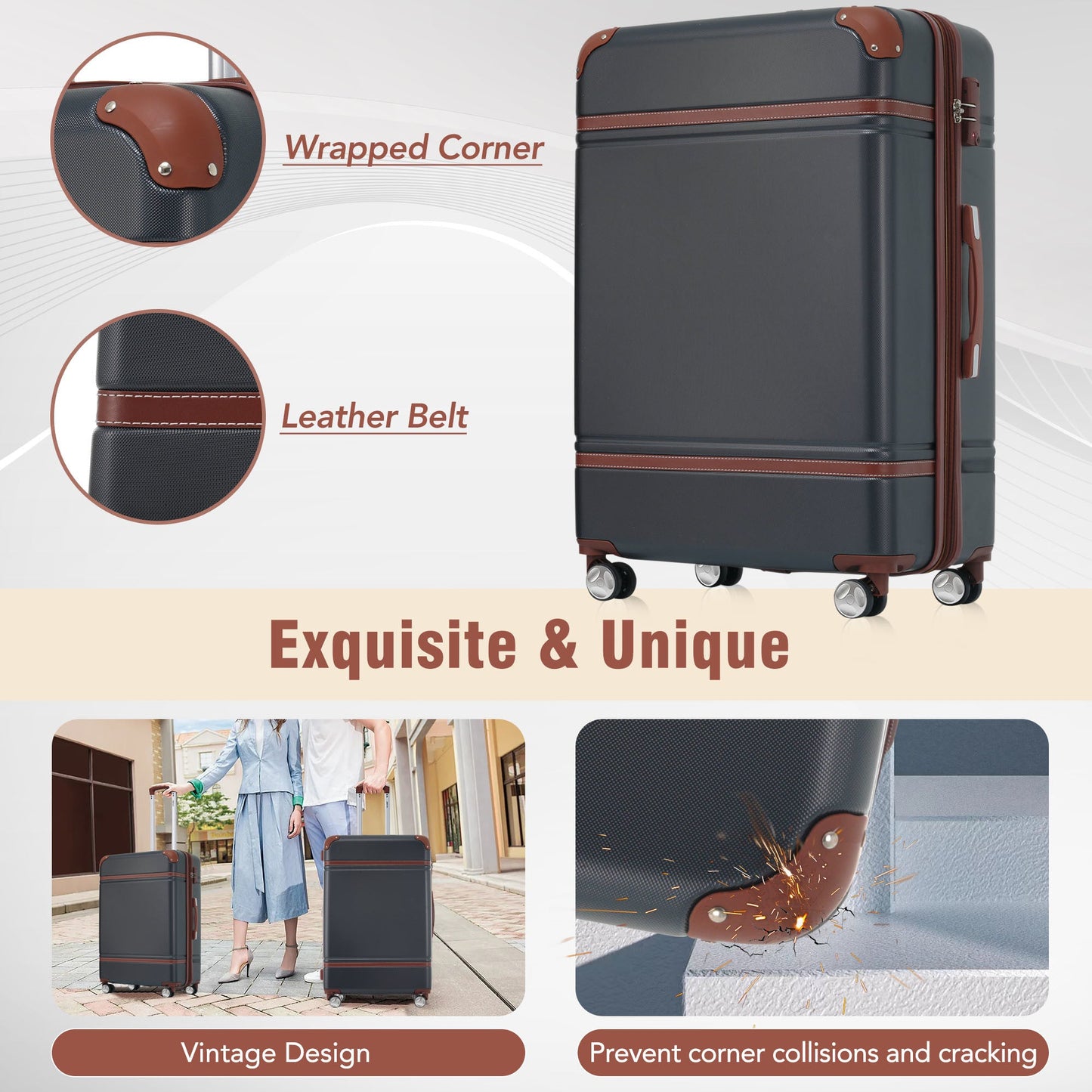 Hardshell Luggage Sets 3 Pieces 20"+28" Luggages and Cosmetic Case Spinner Suitcase with TSA Lock Lightweight,Black - Renee Lane Company