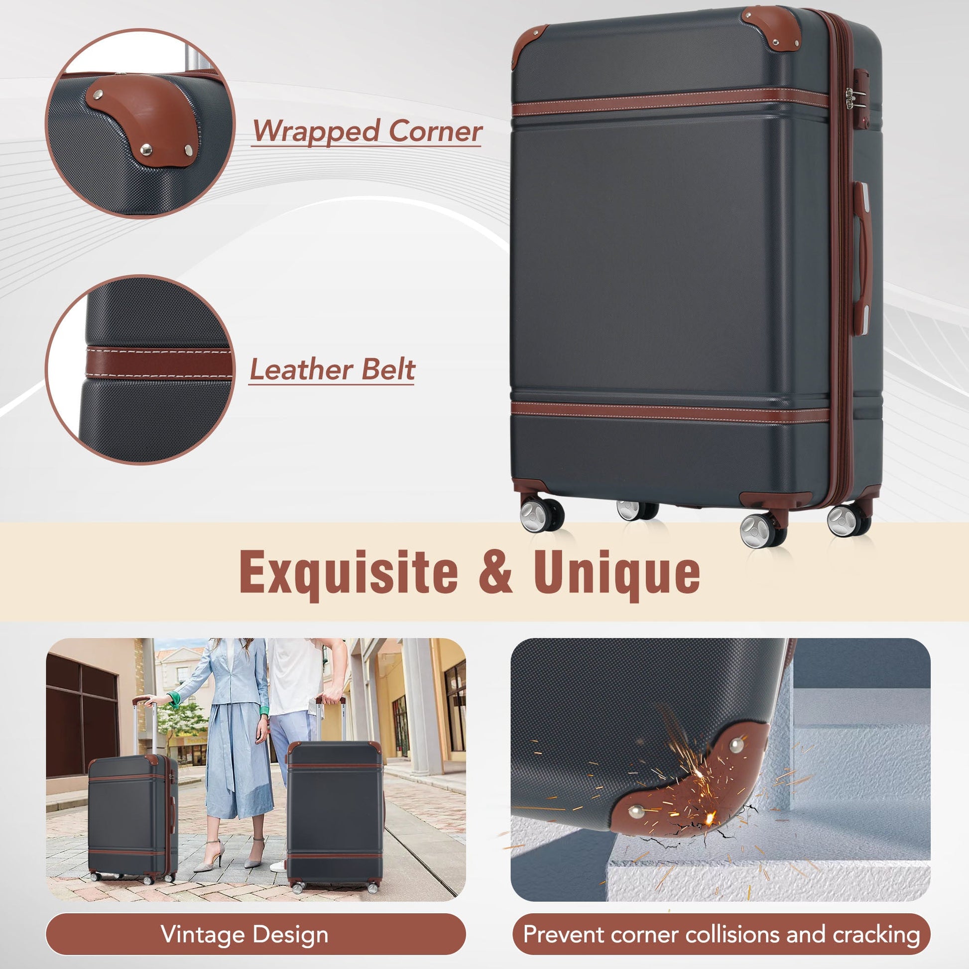 Hardshell Luggage Sets 3 Pieces 20"+28" Luggages and Cosmetic Case Spinner Suitcase with TSA Lock Lightweight,Black - Renee Lane Company