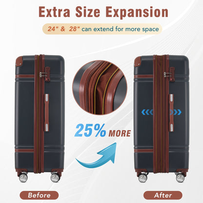 Hardshell Luggage Sets 3 Pieces 20"+28" Luggages and Cosmetic Case Spinner Suitcase with TSA Lock Lightweight,Black - Renee Lane Company