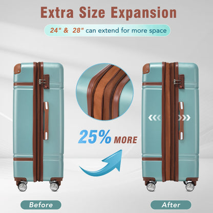 Hardshell Luggage Sets 3 Pieces 20"+28" Luggages and Cosmetic Case Spinner Suitcase with TSA Lock Lightweight,Green - Renee Lane Company