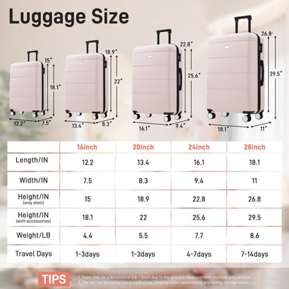 Hardshell Luggage Sets 6 Piece with 2 Bags,Carry on Suitcase with Handle Password Lock Double Spinner Wheels, Lightweight 16"+20"+24"+28" Luggages - Renee Lane Company