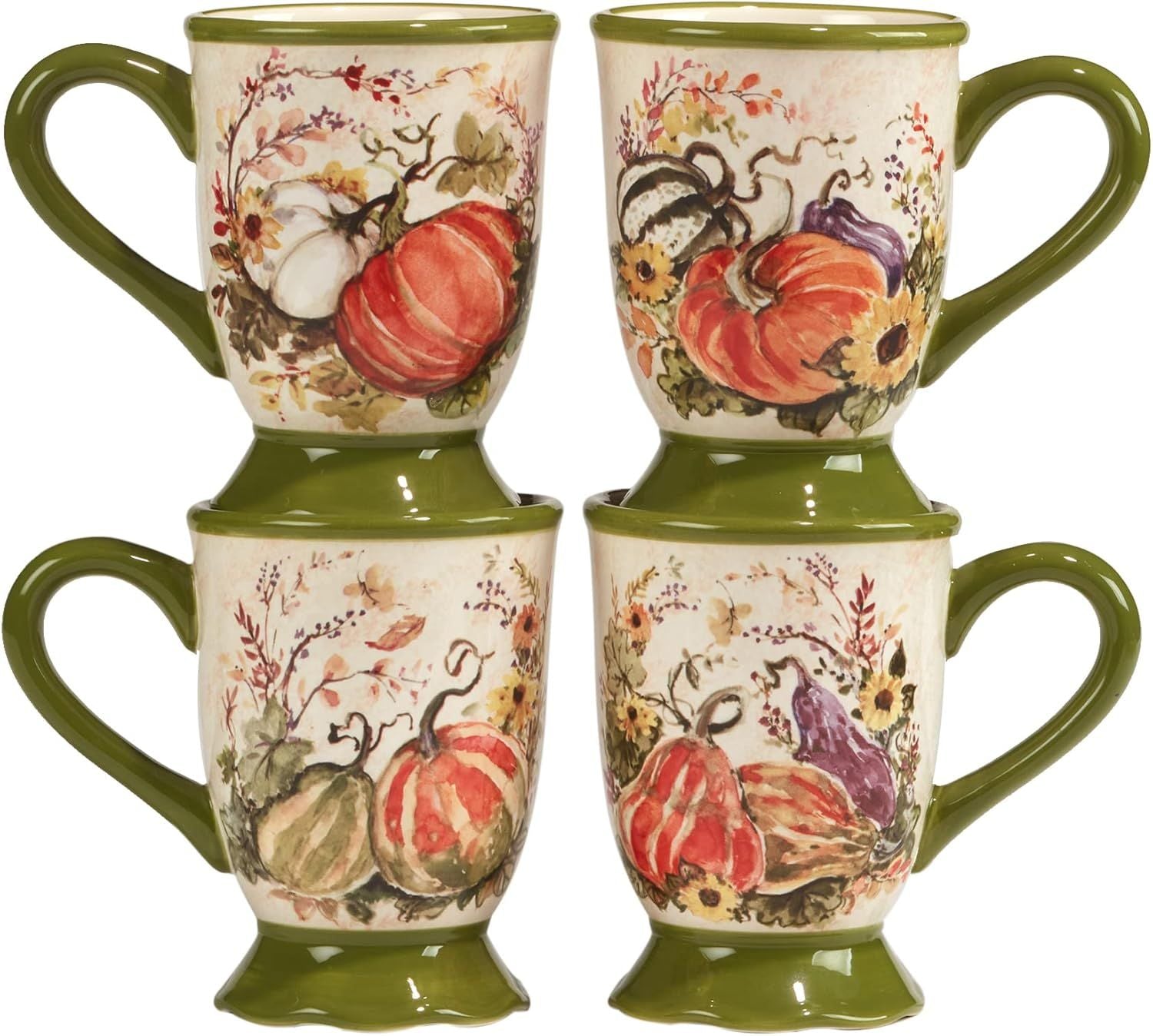 Harvest Morning Set of 4 Ceramic Mugs – Sip coffee, tea, or hot cocoa in cozy autumn style with these beautifully detailed mugs, perfect for crisp mornings and holiday moments 16 oz - Renee Lane Company