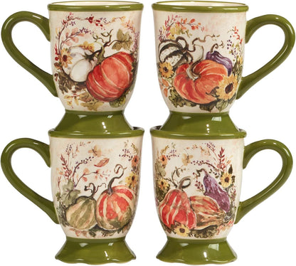 Harvest Morning Set of 4 Ceramic Mugs – Sip coffee, tea, or hot cocoa in cozy autumn style with these beautifully detailed mugs, perfect for crisp mornings and holiday moments 16 oz - Renee Lane Company