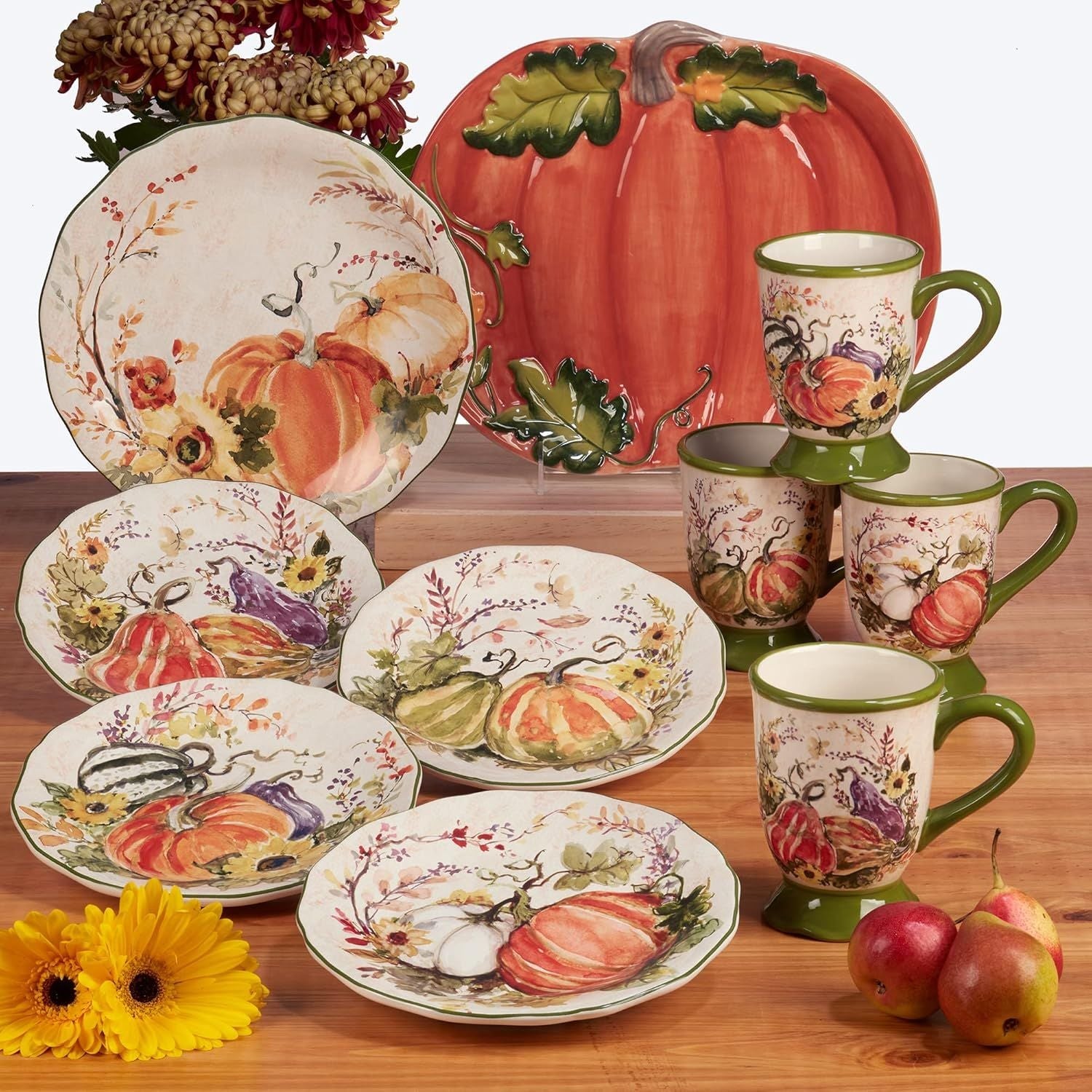 Harvest Morning Set of 4 Ceramic Mugs – Sip coffee, tea, or hot cocoa in cozy autumn style with these beautifully detailed mugs, perfect for crisp mornings and holiday moments 16 oz - Renee Lane Company