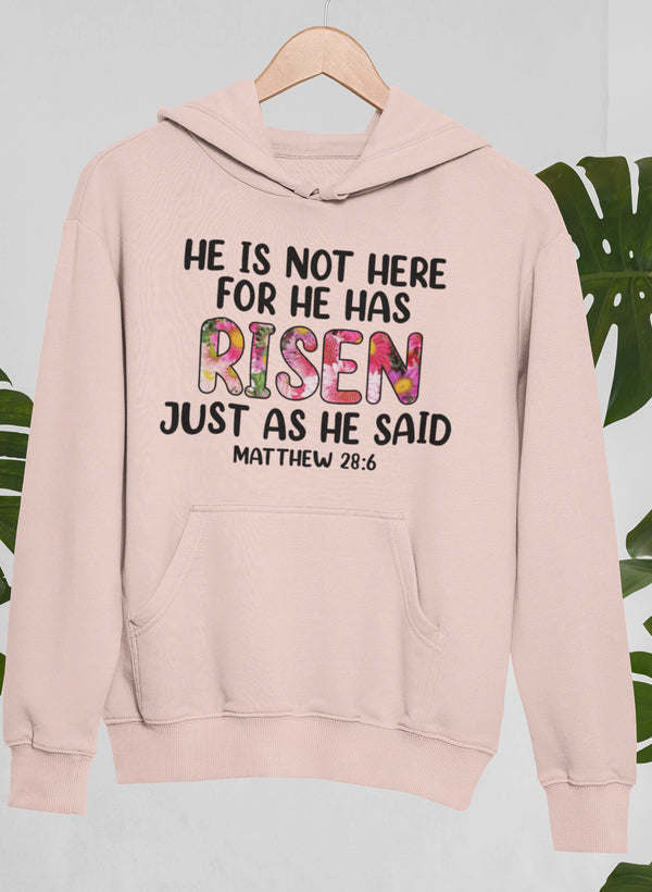 Peach pullover hoodie with front lettering graphic and kangaroo pocket, hood with drawstrings