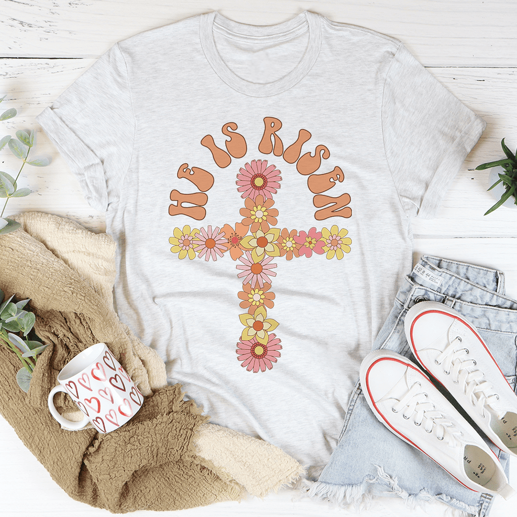 He Is Risen Floral Cross T-Shirt - Renee Lane Company