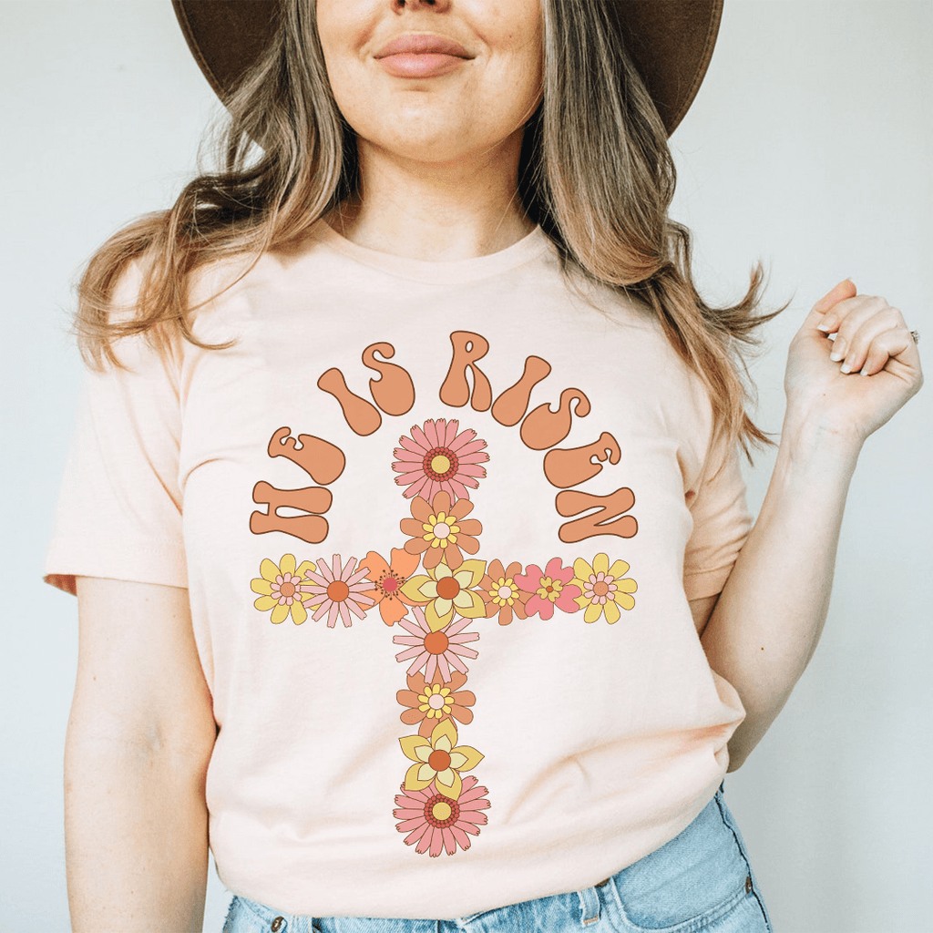 He Is Risen Floral Cross T-Shirt - Renee Lane Company
