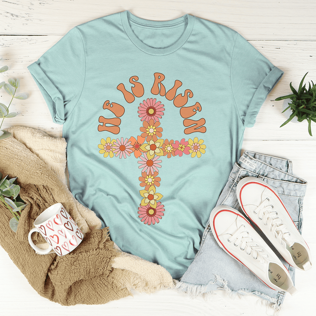 He Is Risen Floral Cross T-Shirt - Renee Lane Company