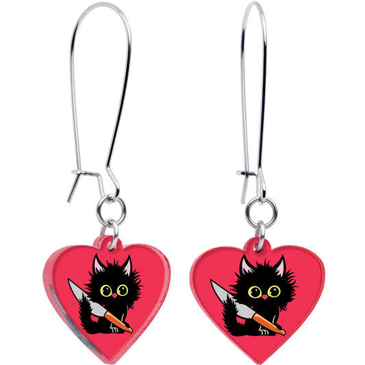 Heart Staby Cat Dangle Earrings by Onyx O - Renee Lane Company