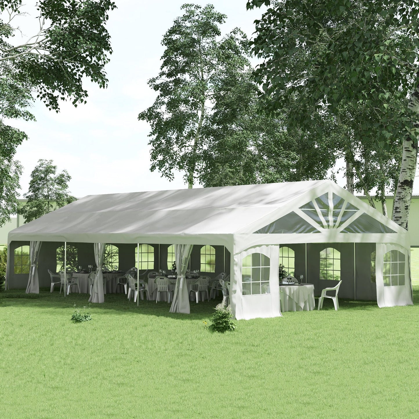 Heavy Duty Party Tent, 19.5' x 39' Large Sun Shade Canopy Tent for Parties, Wedding, Events, BBQ Grill, White - Renee Lane Company