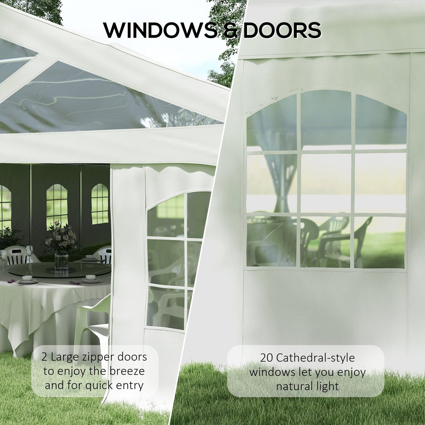 Heavy Duty Party Tent, 19.5' x 39' Large Sun Shade Canopy Tent for Parties, Wedding, Events, BBQ Grill, White - Renee Lane Company