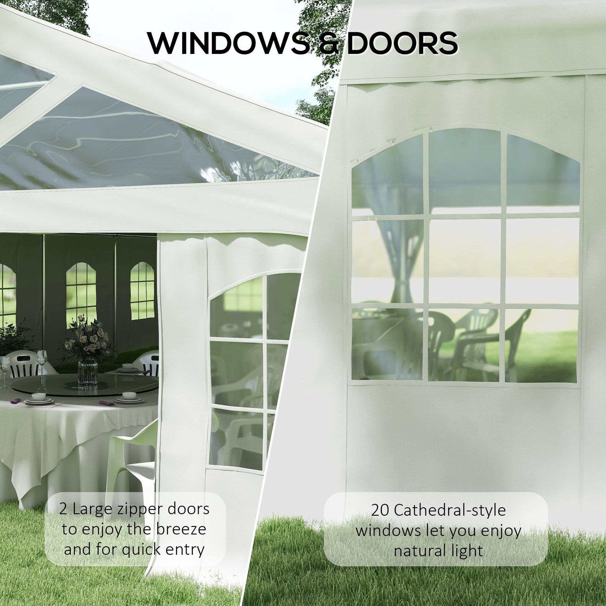 Heavy Duty Party Tent, 19.5' x 39' Large Sun Shade Canopy Tent for Parties, Wedding, Events, BBQ Grill, White - Renee Lane Company