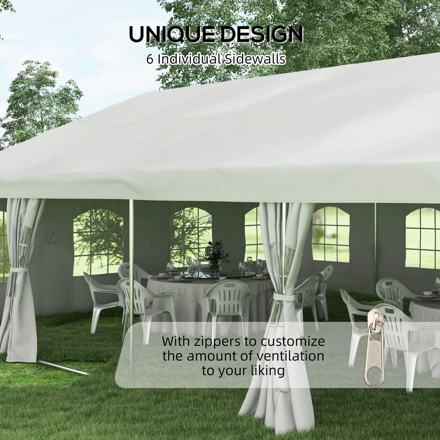 Heavy Duty Party Tent, 19.5' x 39' Large Sun Shade Canopy Tent for Parties, Wedding, Events, BBQ Grill, White - Renee Lane Company