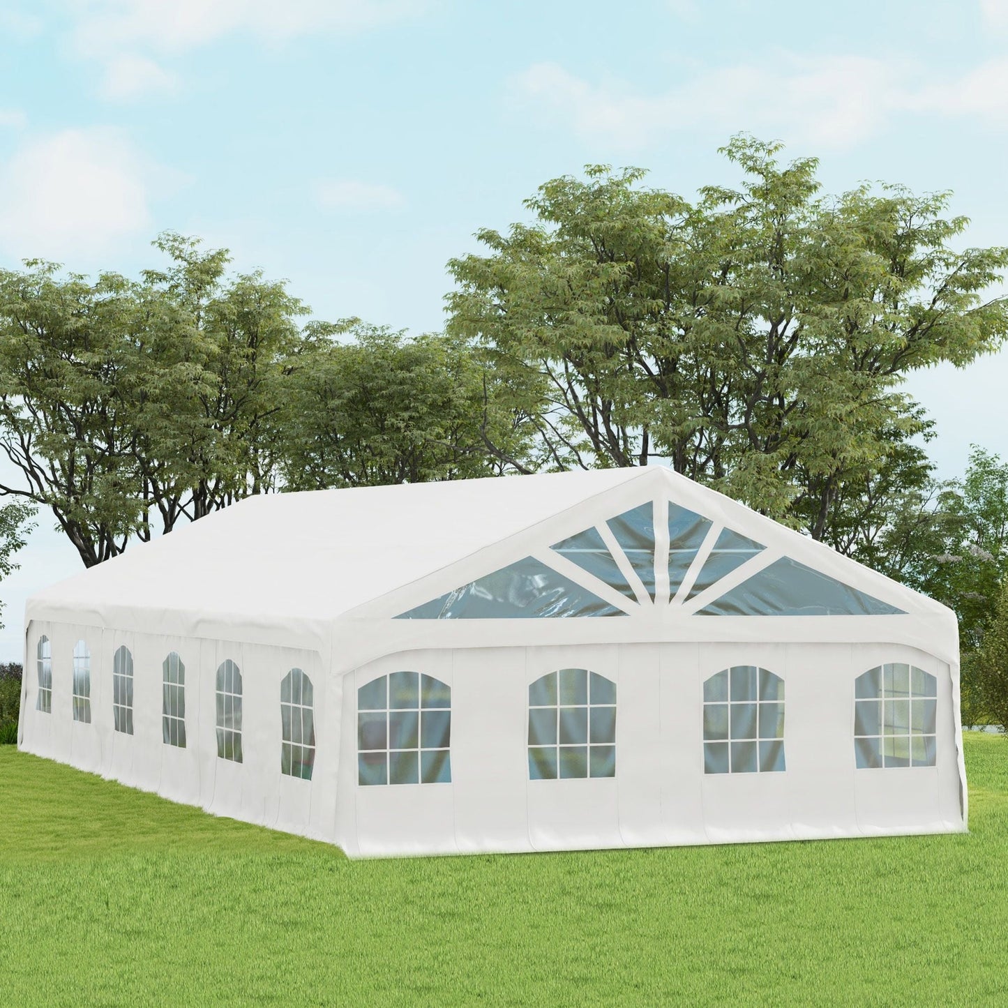 Heavy Duty Party Tent, 19.5' x 39' Large Sun Shade Canopy Tent for Parties, Wedding, Events, BBQ Grill, White - Renee Lane Company
