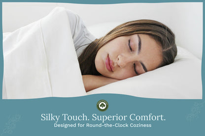 White bedsheet set on a sleeping person with pillow, neatly covered