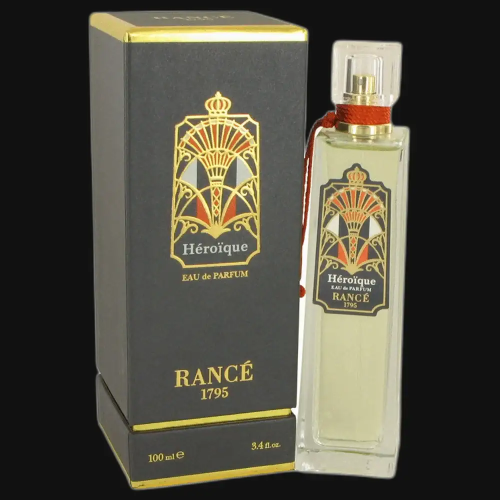Men's eau de parfum with 100 ml bottle, gold cap, and matching Rance box
