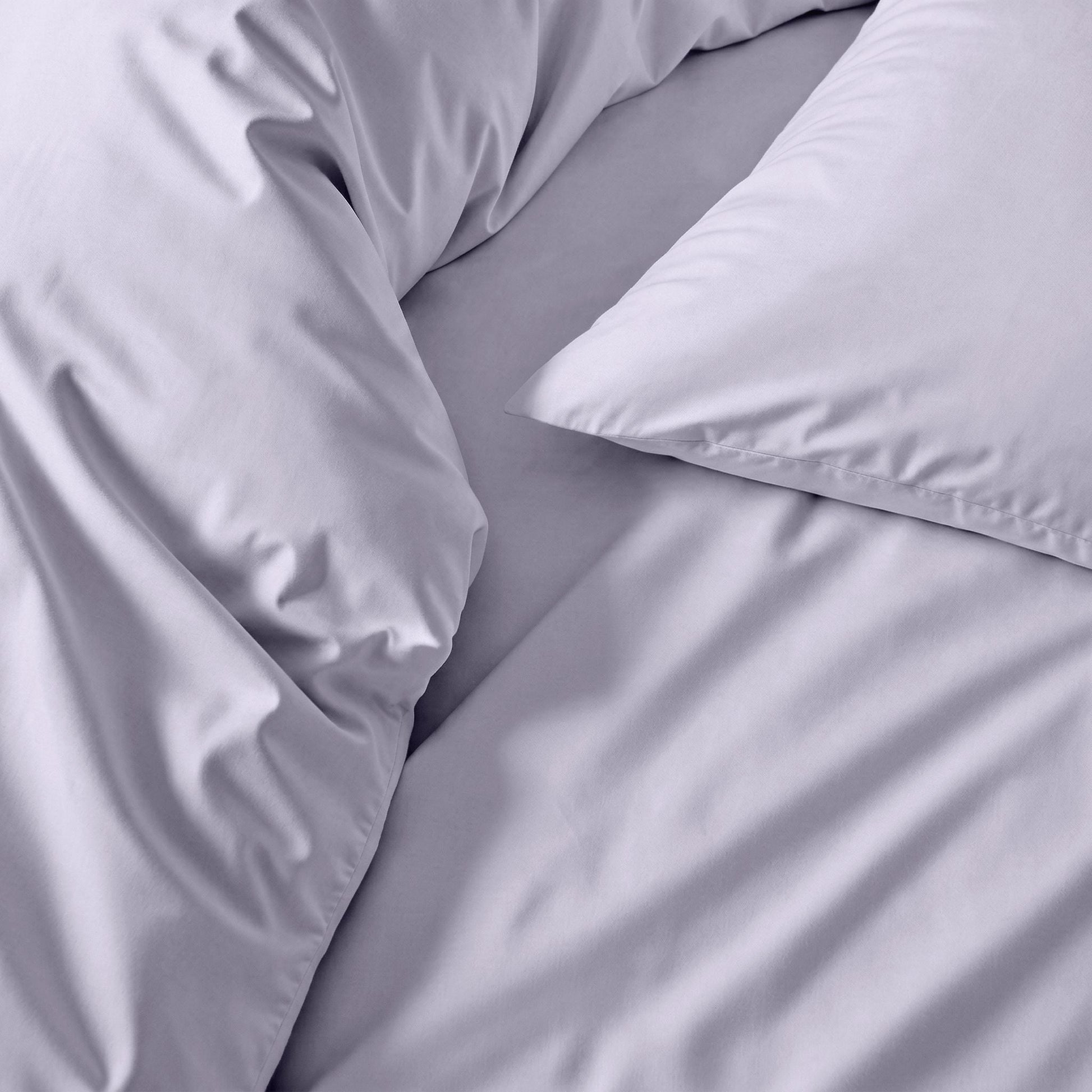 Light gray sateen bedding set with duvet cover and matching pillowcase