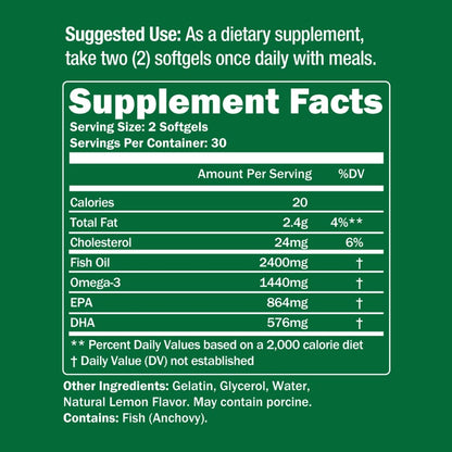 High Dose Omega 3 Fish Oil Supplement 60 Softgels - Renee Lane Company