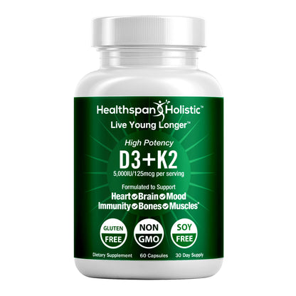High Potency Vitamin D3 + K2 Supplement 60 Capsules - Renee Lane Company