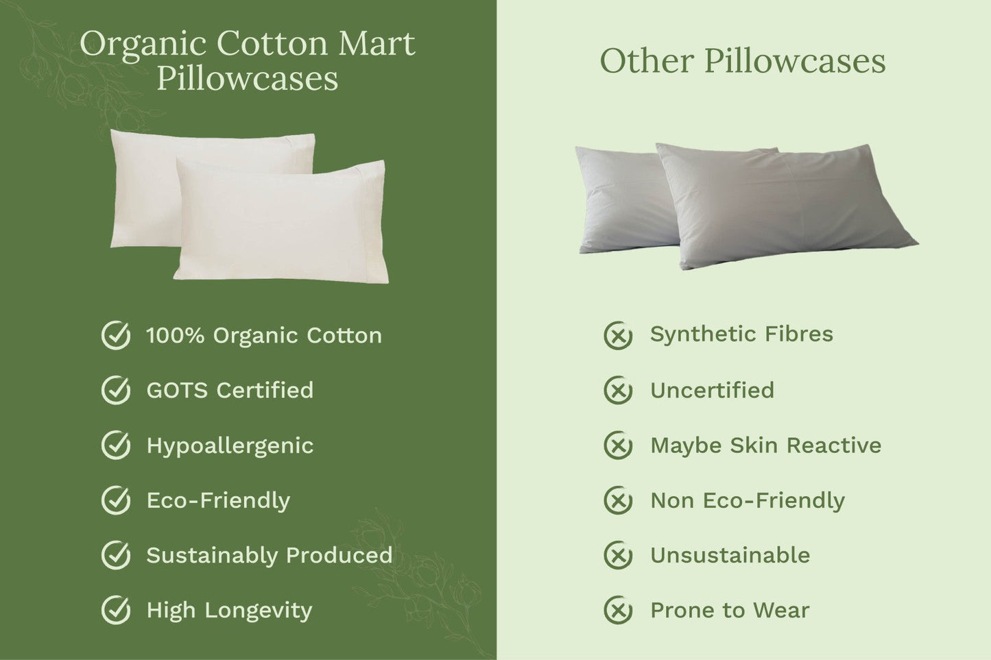 Organic sateen pillowcases set of two, light-colored with envelope closures.