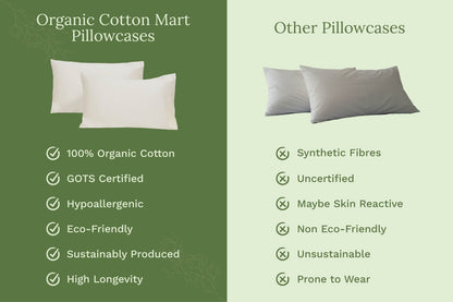 Organic sateen pillowcases set of two, light-colored with envelope closures.