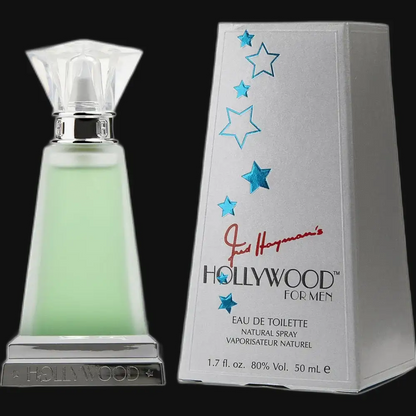 Hollywood by Fred Hayman men’s eau de toilette bottle with light green liquid, with box