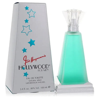 Hollywood by Fred Hayman men’s eau de toilette aqua-green bottle with star-pattern box
