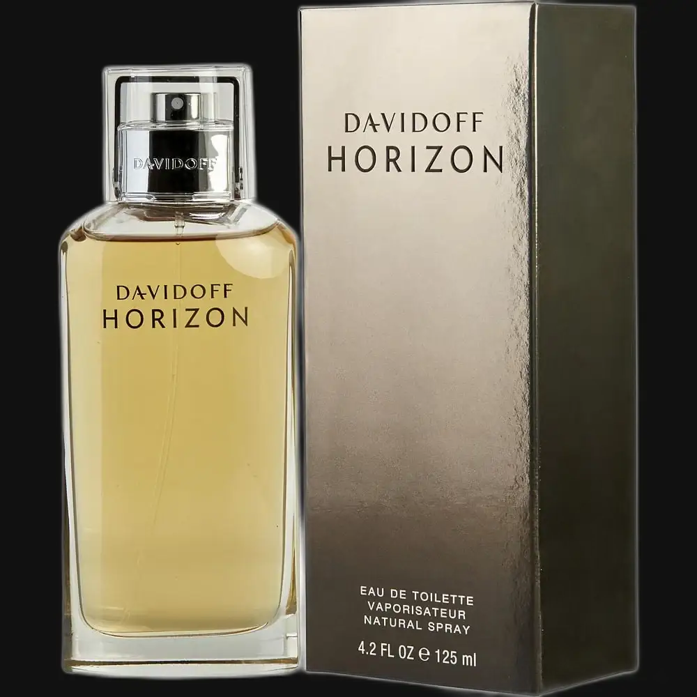 Men's cologne bottle with cardboard box, clear glass, gold liquid, silver sprayer