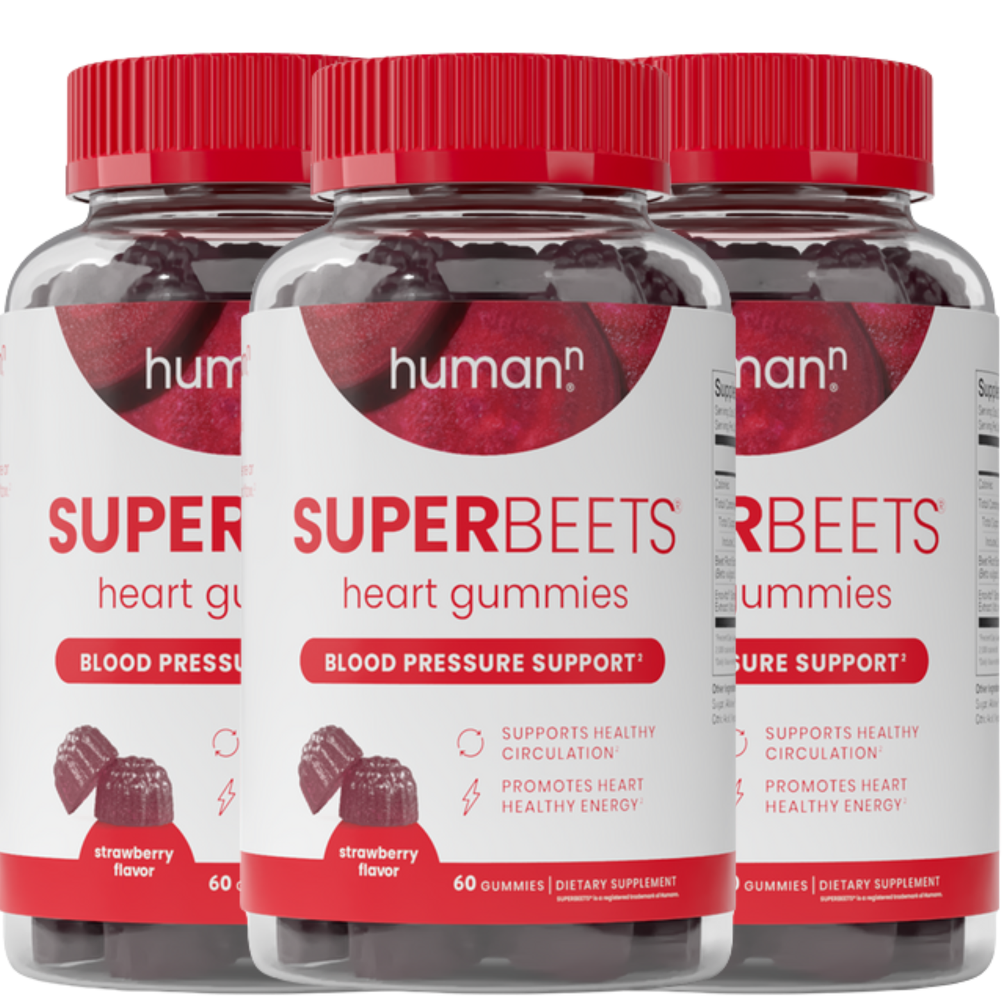 HumanN SuperBeets Heart Gummies 3-Pack – Sugar-Free Beetroot &amp; Grape Seed Extract for Heart Health, Energy &amp; Circulation – Pomegranate Berry Flavor, 60 Gummies Each - Renee Lane Company