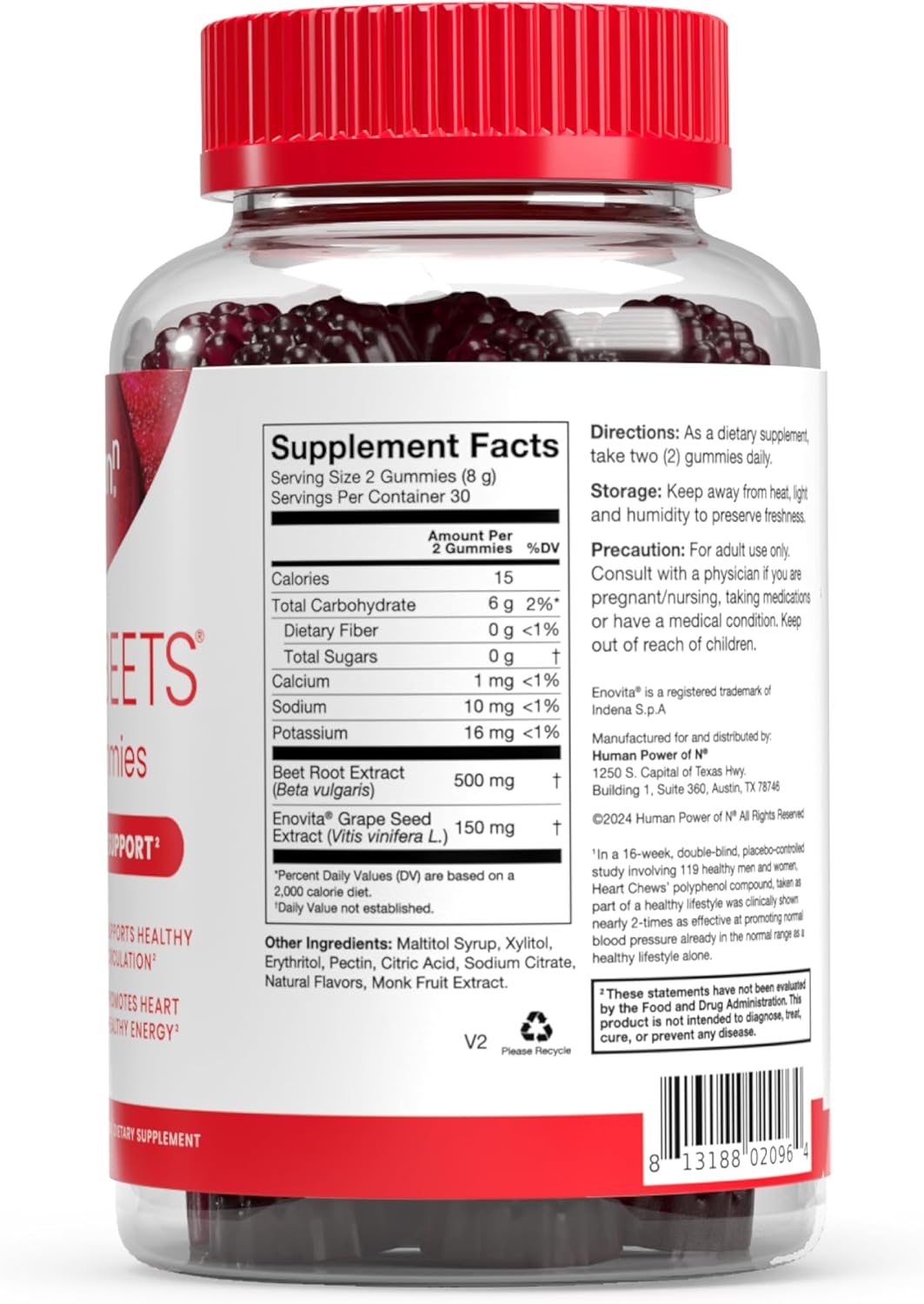 HumanN SuperBeets Heart Gummies 3-Pack – Sugar-Free Beetroot &amp; Grape Seed Extract for Heart Health, Energy &amp; Circulation – Pomegranate Berry Flavor, 60 Gummies Each - Renee Lane Company