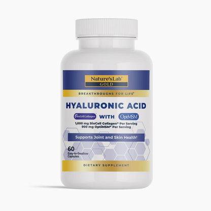 Hyaluronic acid supplement bottle, 60 capsules, BioCell Collagen and OptiMSM