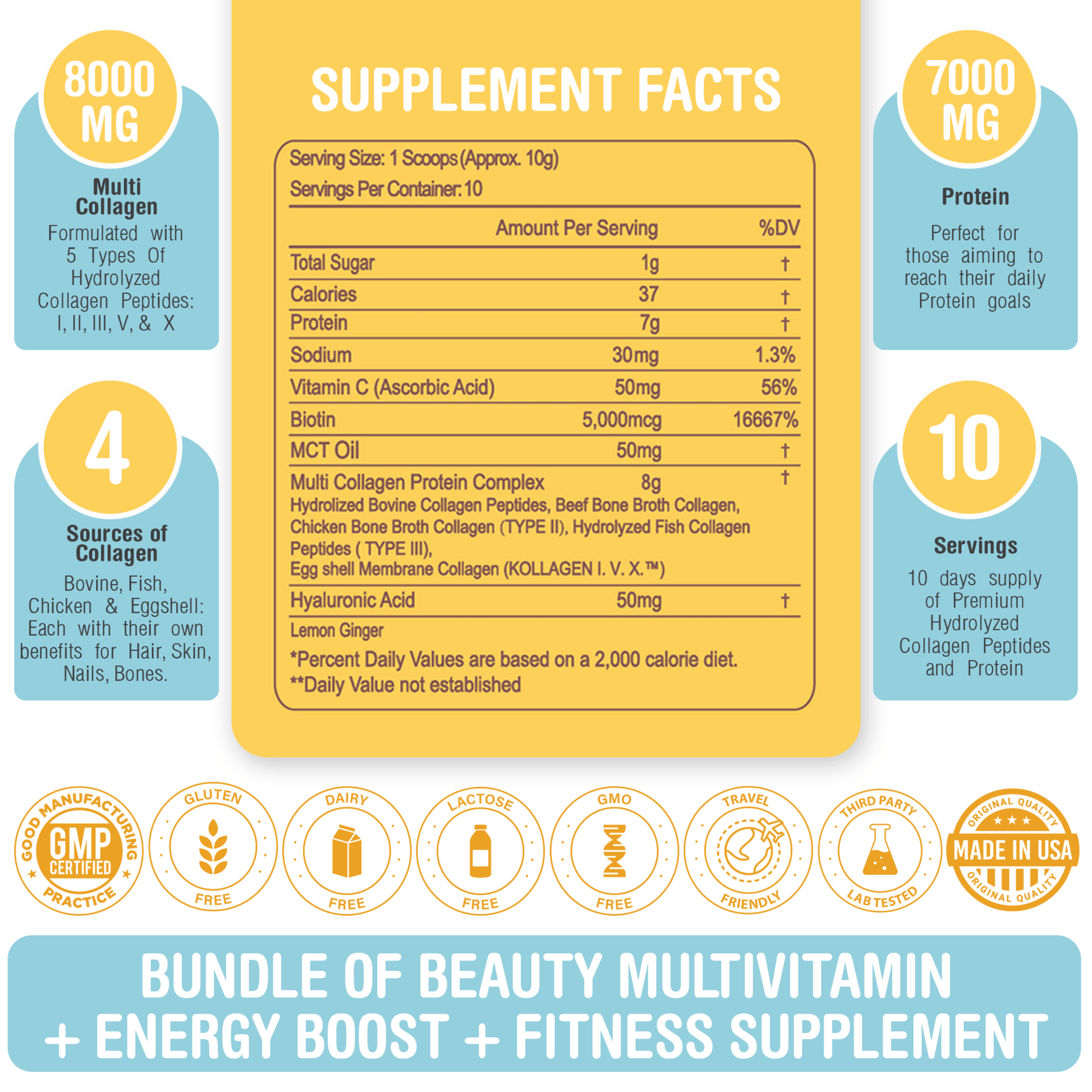Hydrolyzed Multi Collagen Lemon Ginger, 100 g - Renee Lane Company