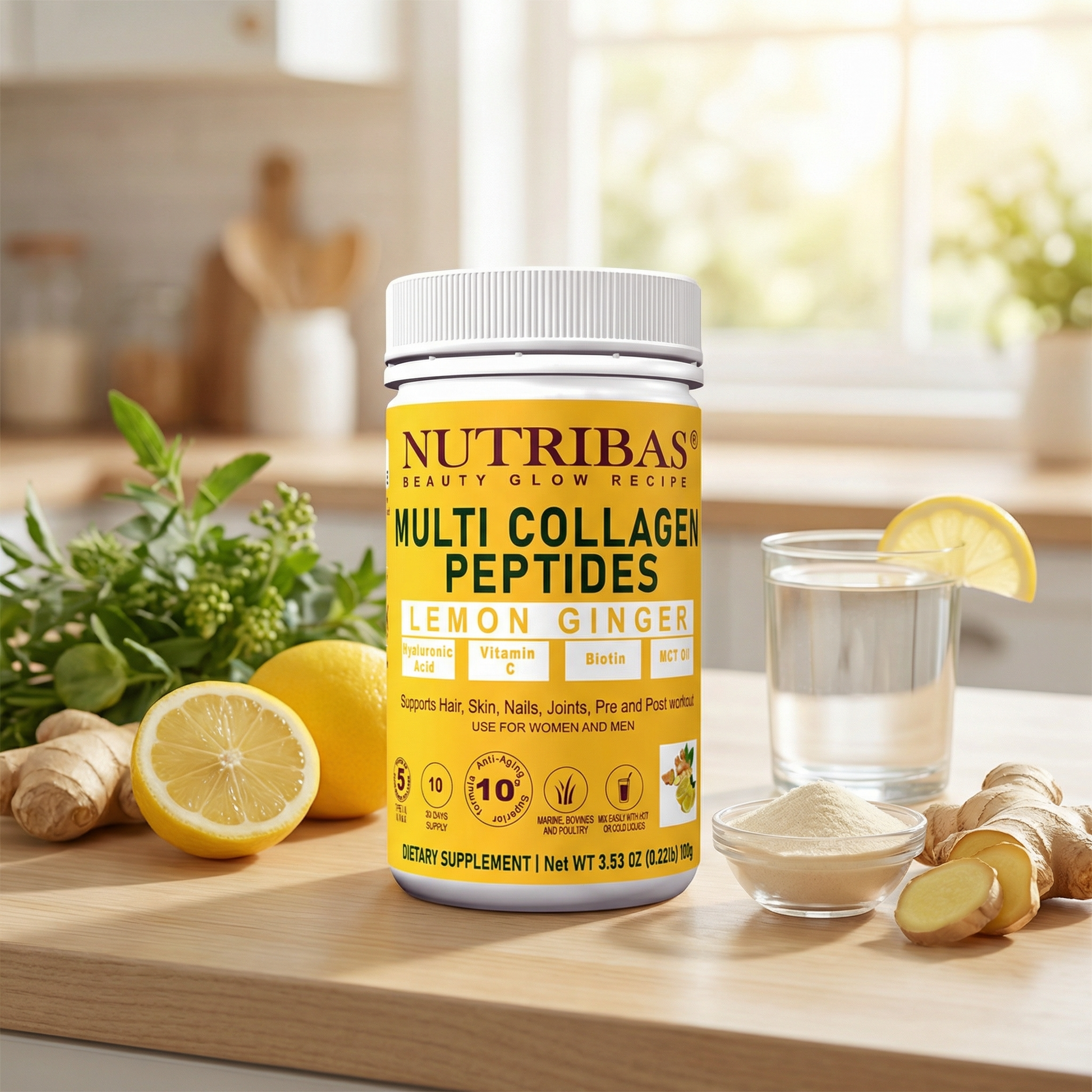 Hydrolyzed Multi Collagen Lemon Ginger, 100 g - Renee Lane Company