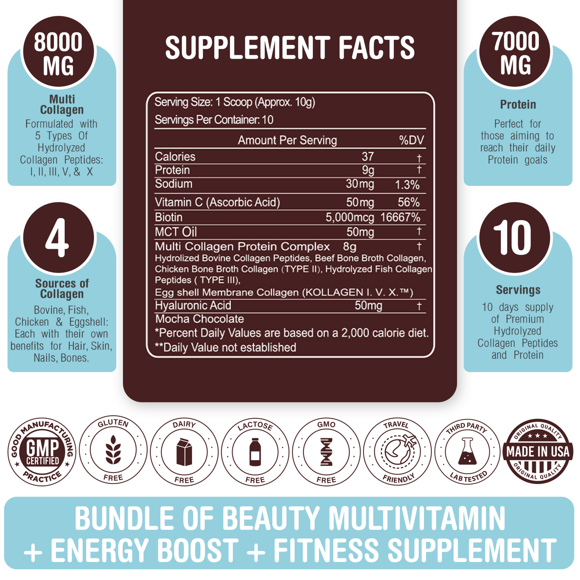 Hydrolyzed Multi Collagen Mocha Chocolate, 100 g - Renee Lane Company