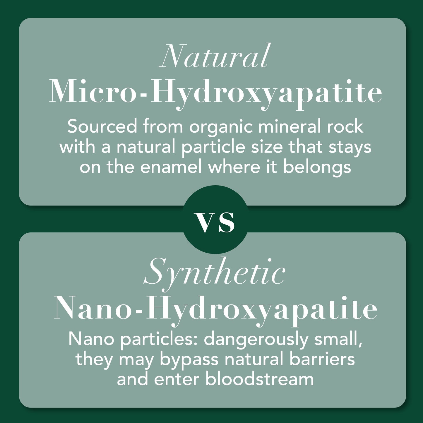 Natural micro-hydroxyapatite vs synthetic nano-hydroxyapatite comparison infographic