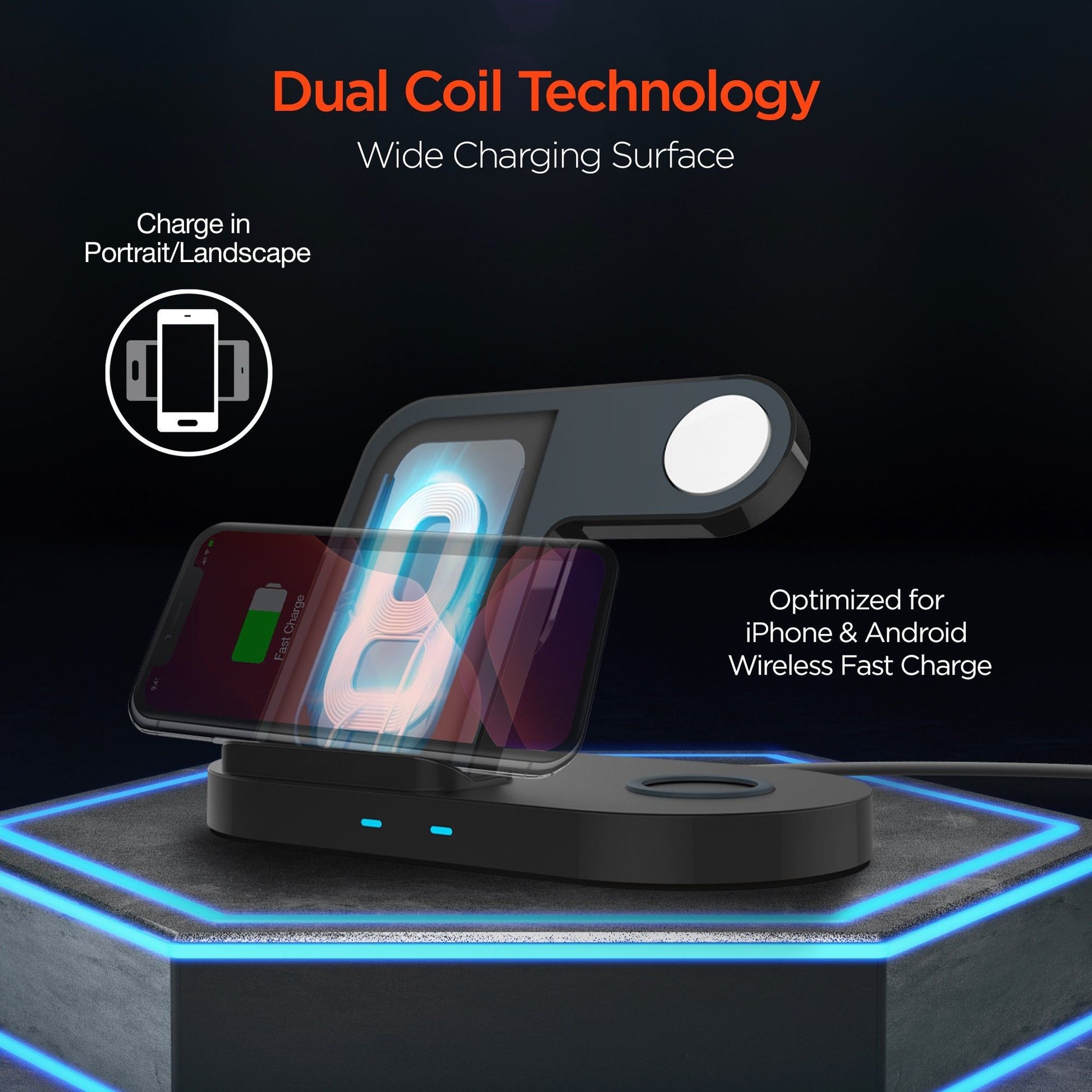 HyperGear 3-in-1 Wireless Charging Dock Black - Renee Lane Company