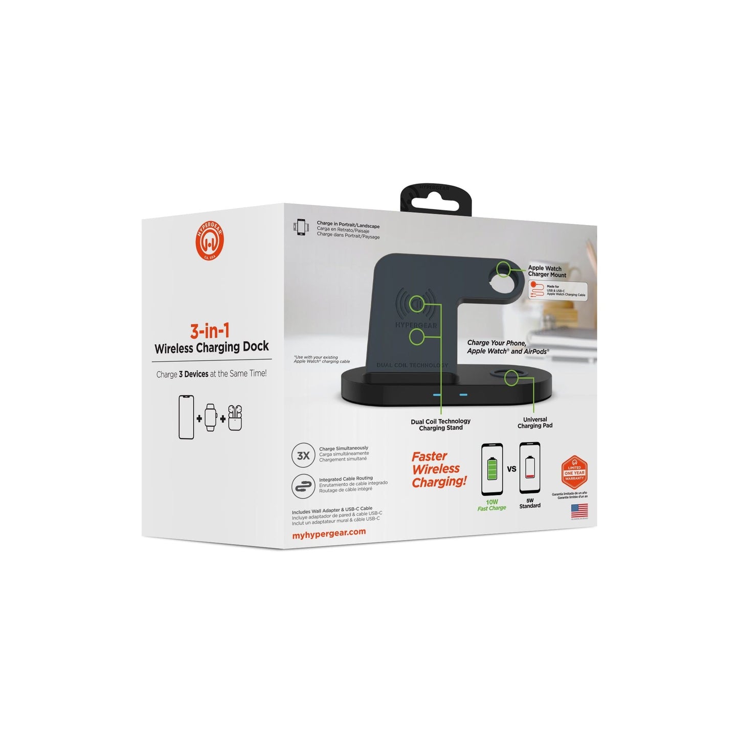 HyperGear 3-in-1 Wireless Charging Dock Black - Renee Lane Company